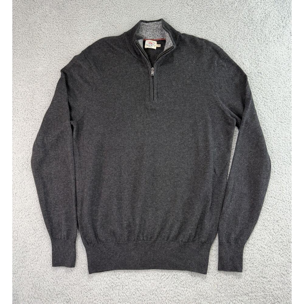 Faherty Cotton/Cashmere 1/4 Zip Pullover Sweater Men's Medium Gray